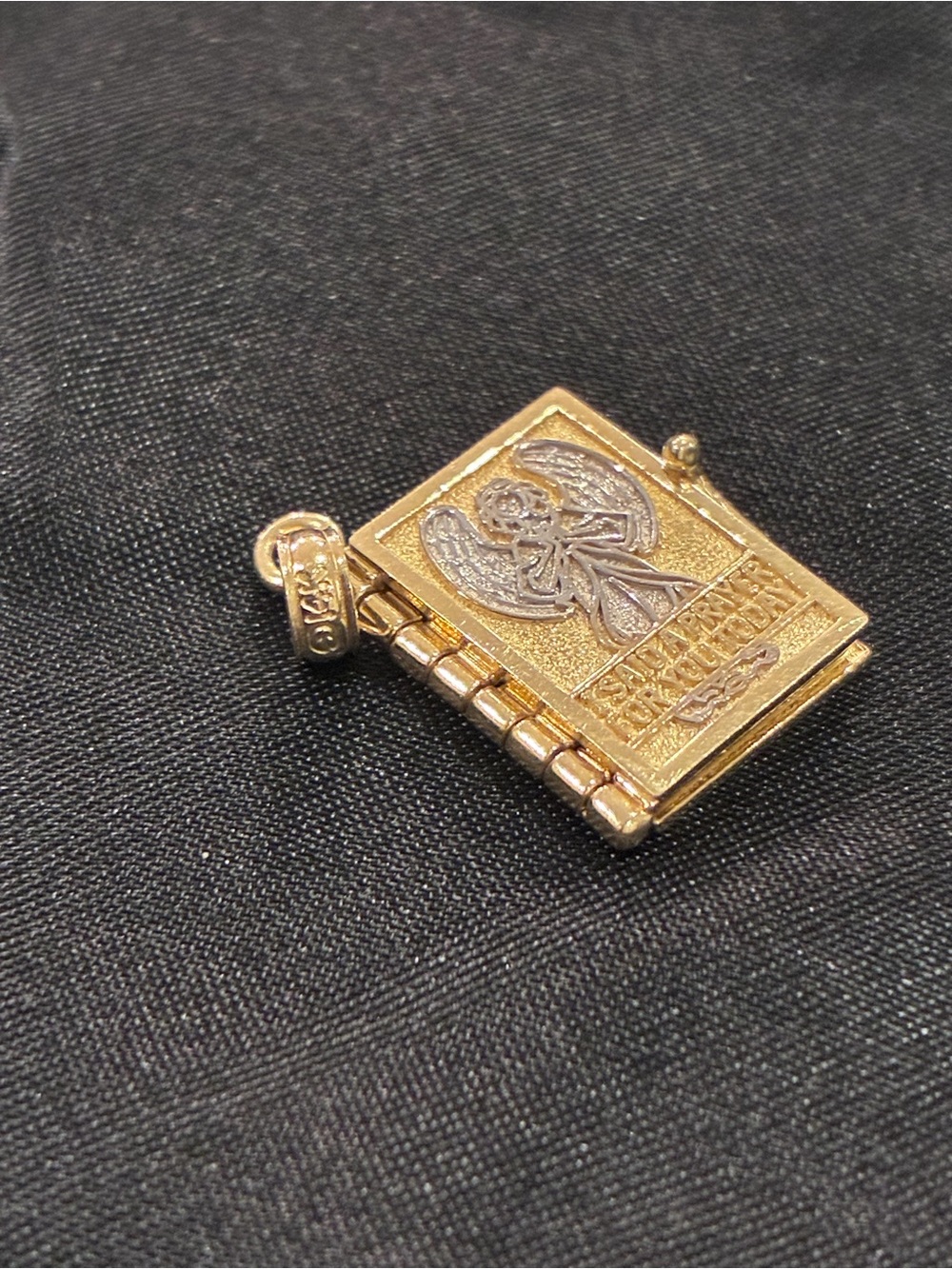 14K Two-Tone Gold Guardian Angel Movable Book Pendant Charm 4g